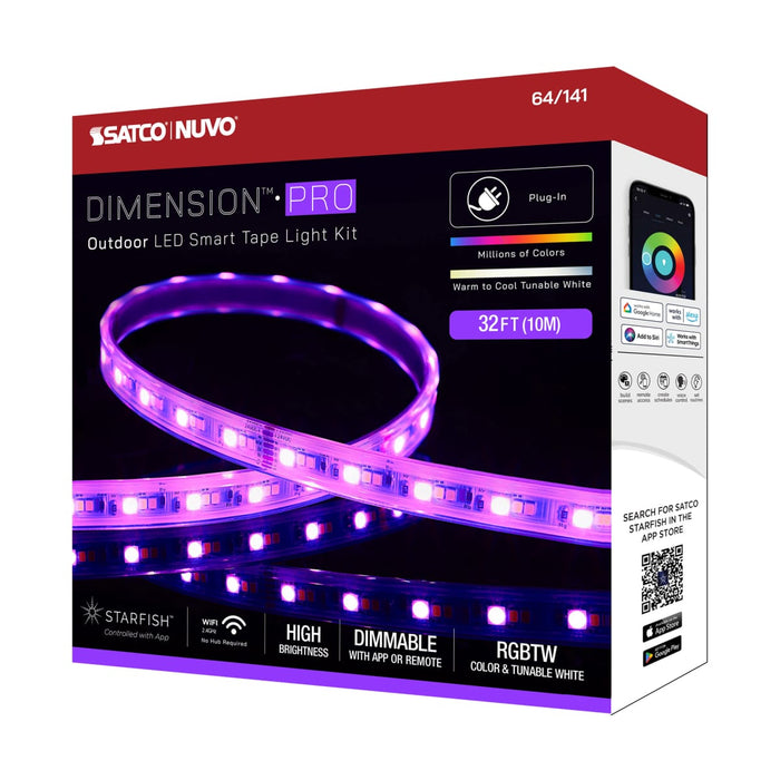 Tape Light Nuvo 64-141 Dimension Pro - Tape Light strip - 32 ft. - Hi-Output - RGB plus Tunable White - Plug connection - IP65 - Starfish IOT Capable - RF Remote Included - White Finish Nuvo