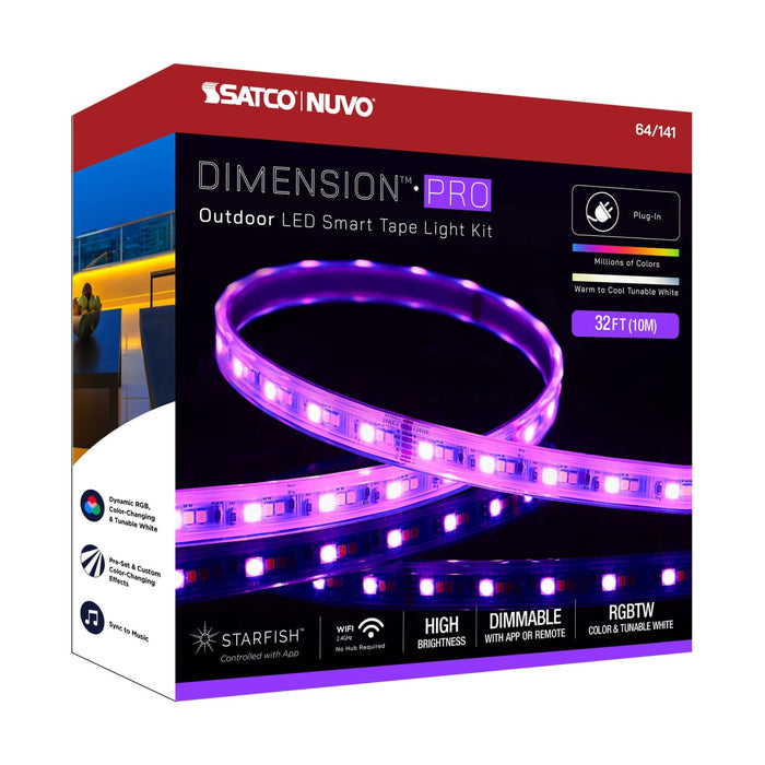 Tape Light Nuvo 64-141 Dimension Pro - Tape Light strip - 32 ft. - Hi-Output - RGB plus Tunable White - Plug connection - IP65 - Starfish IOT Capable - RF Remote Included - White Finish Nuvo