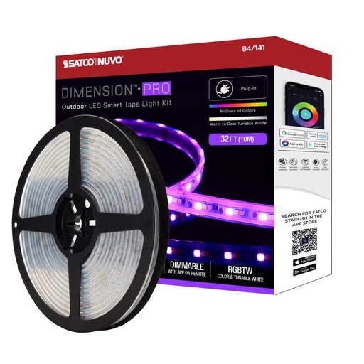 Tape Light Nuvo 64-141 Dimension Pro - Tape Light strip - 32 ft. - Hi-Output - RGB plus Tunable White - Plug connection - IP65 - Starfish IOT Capable - RF Remote Included - White Finish Nuvo