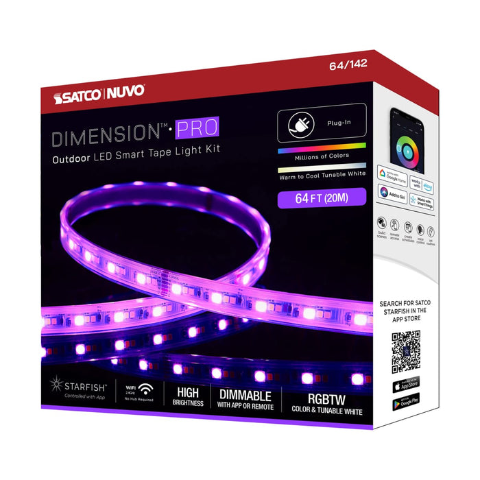 Tape Light Nuvo 64-142 Dimension Pro - Tape Light strip - 64 ft. - Hi-Output - RGB plus Tunable White - Plug connection - IP65 - Starfish IOT Capable - RF Remote Included - White Finish Nuvo