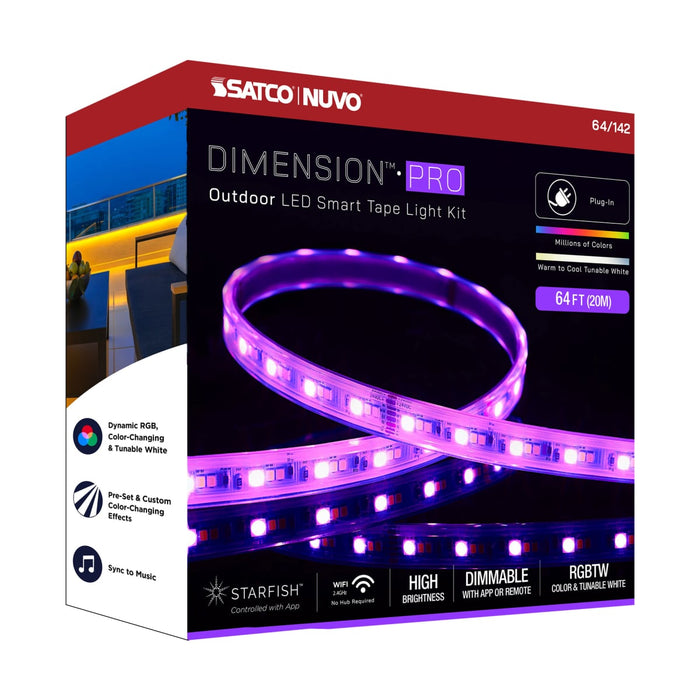 Tape Light Nuvo 64-142 Dimension Pro - Tape Light strip - 64 ft. - Hi-Output - RGB plus Tunable White - Plug connection - IP65 - Starfish IOT Capable - RF Remote Included - White Finish Nuvo