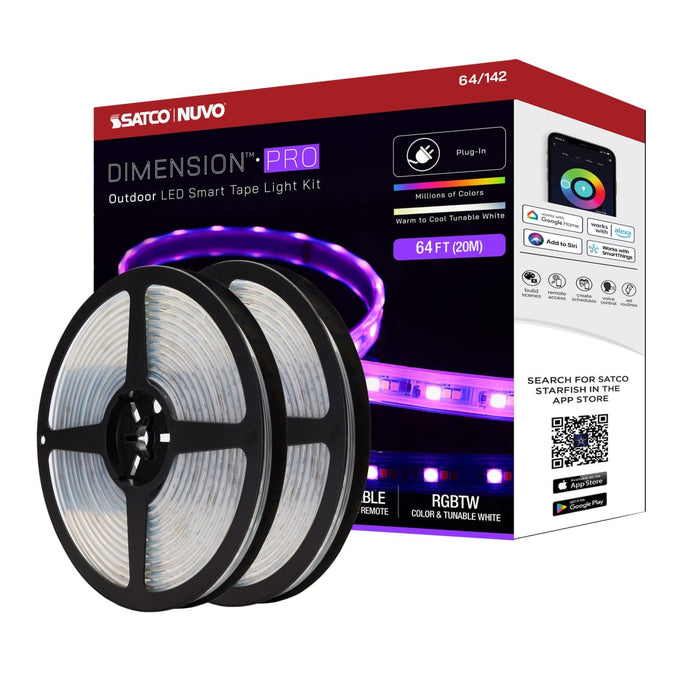 Tape Light Nuvo 64-142 Dimension Pro - Tape Light strip - 64 ft. - Hi-Output - RGB plus Tunable White - Plug connection - IP65 - Starfish IOT Capable - RF Remote Included - White Finish Nuvo