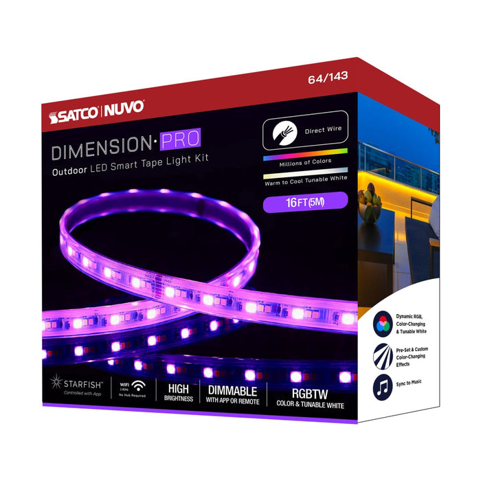 Tape Light Nuvo 64-143 Dimension Pro - Tape Light strip - 16 ft. - Hi-Output - RGB plus Tunable White - J-Box connection - IP65 - Starfish IOT Capable - RF Remote Included - White Finish Nuvo
