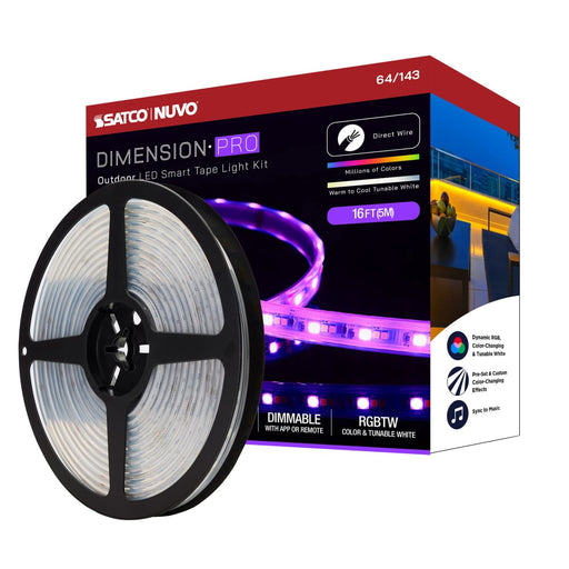Tape Light Nuvo 64-143 Dimension Pro - Tape Light strip - 16 ft. - Hi-Output - RGB plus Tunable White - J-Box connection - IP65 - Starfish IOT Capable - RF Remote Included - White Finish Nuvo