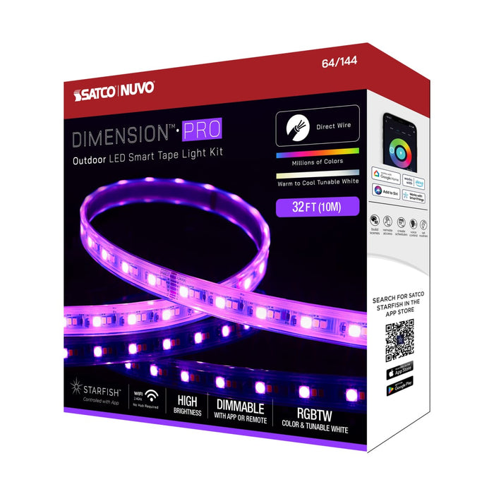 Tape Light Nuvo 64-144 Dimension Pro - Tape Light strip - 32 ft. - Hi-Output - RGB plus Tunable White - J-Box connection - IP65 - Starfish IOT Capable - RF Remote Included - White Finish Nuvo