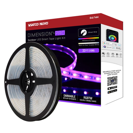 Tape Light Nuvo 64-144 Dimension Pro - Tape Light strip - 32 ft. - Hi-Output - RGB plus Tunable White - J-Box connection - IP65 - Starfish IOT Capable - RF Remote Included - White Finish Nuvo