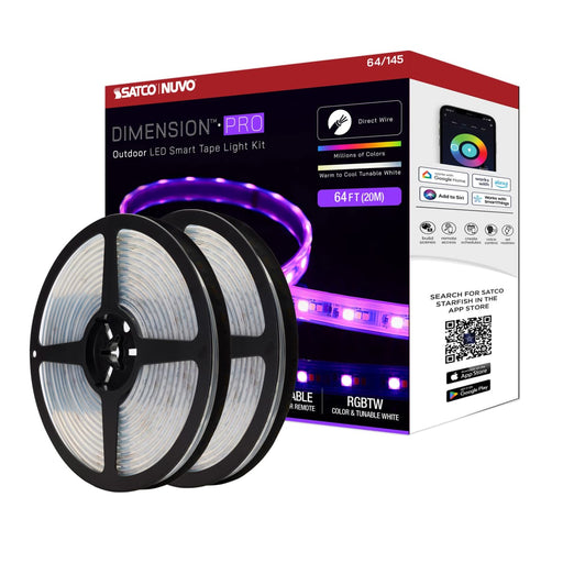 Tape Light Nuvo 64-145 Dimension Pro - Tape Light strip - 64 ft. - Hi-Output - RGB plus Tunable White - J-Box connection - IP65 - Starfish IOT Capable - RF Remote Included - White Finish Nuvo