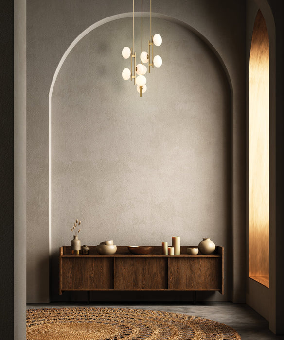 Chandelier Thesis 207379A Julep 22 inch 9 light Brushed Gold Chandelier with Opal Glass Shades THESIS