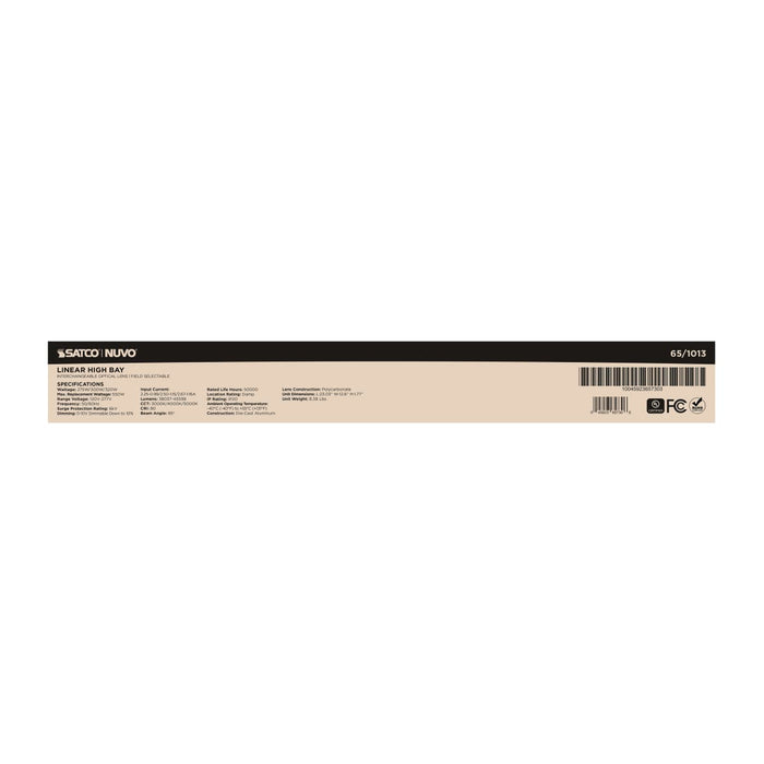 Linear Hi-Bay Nuvo 65-1013 LED Linear High-Bay With Interchangeable Lens - 275W/300W/320W Wattage Selectable - 3K/4K/5K CCT Selectable - White Finish Nuvo