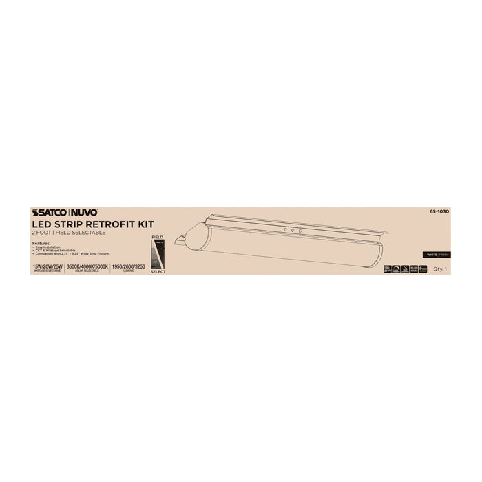 Strip Light Nuvo 65-1030 15/20/25 Watt LED 2 Foot Retrofit Strip Light - 35K/4K/5K CCT Selectable - 120-277 Volt - Gloss White Finish Nuvo