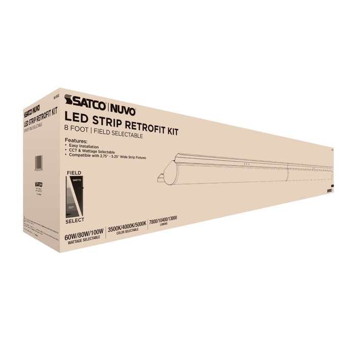 Strip Light Nuvo 65-1032 60/80/100 Watt LED 8 Foot Retrofit Strip Light - 35K/4K/5K CCT Selectable - 120-277 Volt - Gloss White Finish Nuvo