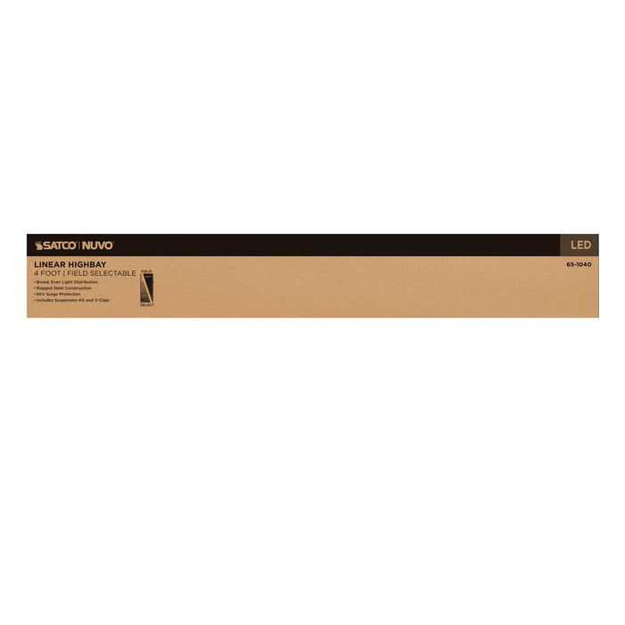 Linear Hi-Bay Nuvo 65-1040 200/150/100 Watt LED 4-Foot Linear High Bay - 3500K/4000K/5000K CCT - 120-277 Volt - White Finish Nuvo