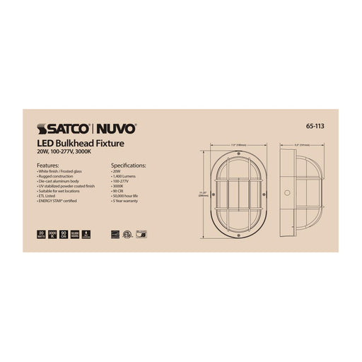 Bulk Head Nuvo 65-113 20W LED Bulk Head Fixture - White Finish Nuvo