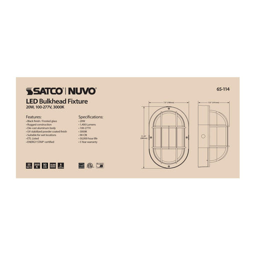 Bulk Head Nuvo 65-114 20W LED Bulk Head Fixture - Black Finish Nuvo