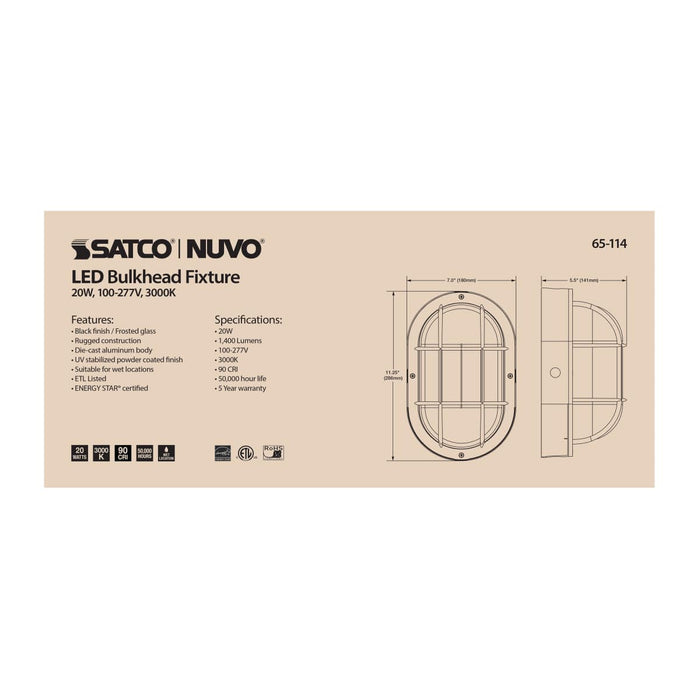 Bulk Head Nuvo 65-114 20W LED Bulk Head Fixture - Black Finish Nuvo