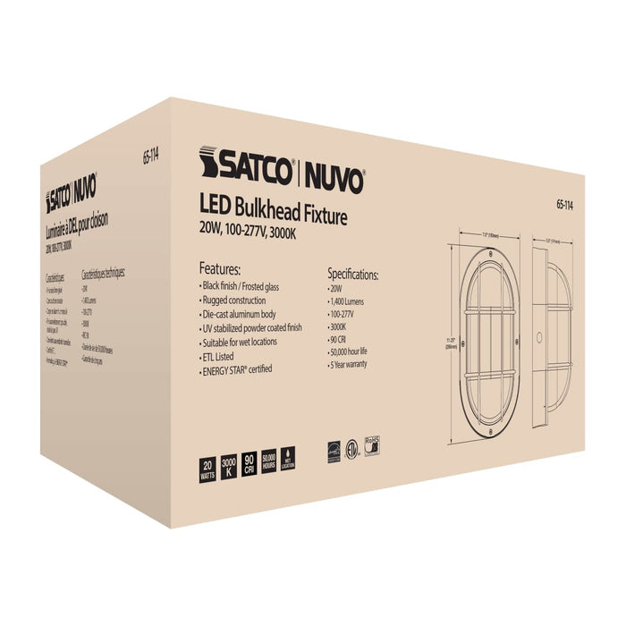 Bulk Head Nuvo 65-114 20W LED Bulk Head Fixture - Black Finish Nuvo