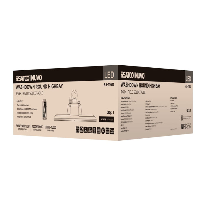 UFO Hi-Bay Nuvo 65-1160 LED UFO Hi-Bay - 200/150/100 Wattage Selectable - 4000K/5000K CCT Selectable - 120-277 Volt - White Finish Nuvo