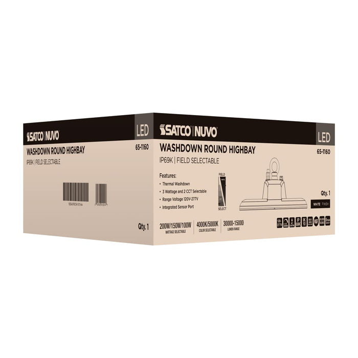 UFO Hi-Bay Nuvo 65-1160 LED UFO Hi-Bay - 200/150/100 Wattage Selectable - 4000K/5000K CCT Selectable - 120-277 Volt - White Finish Nuvo