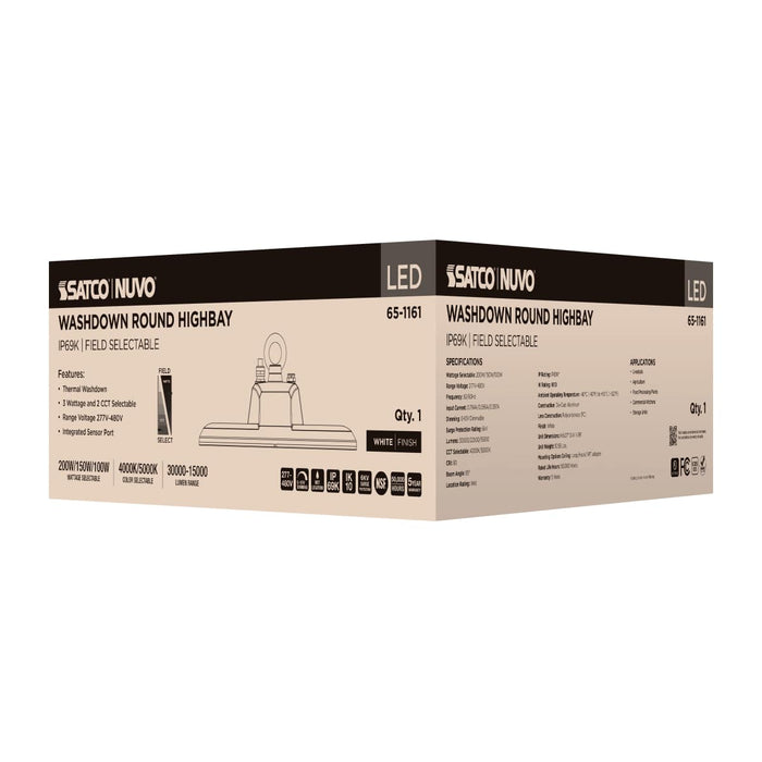 UFO Hi-Bay Nuvo 65-1161 LED UFO Hi-Bay - 200/150/100 Wattage Selectable - 4000K/5000K CCT Selectable - 277-480 Volt - White Finish Nuvo