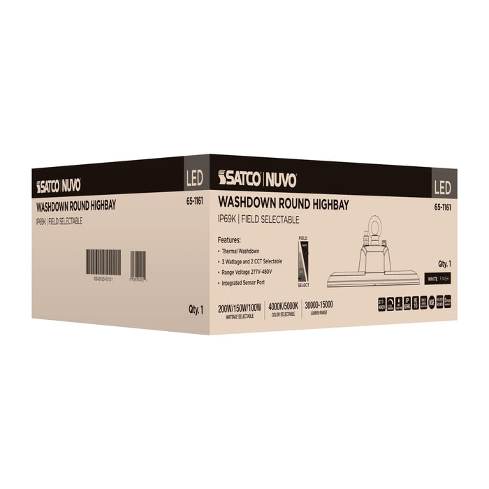 UFO Hi-Bay Nuvo 65-1161 LED UFO Hi-Bay - 200/150/100 Wattage Selectable - 4000K/5000K CCT Selectable - 277-480 Volt - White Finish Nuvo