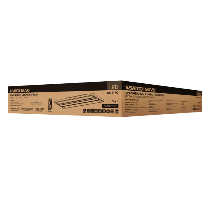 Linear Hi-Bay Nuvo 65-1170 105/90/70 Watt LED Linear High Bay - 3K/4K/5K CCT - IP69K - 120-347 Volt - White Finish Nuvo