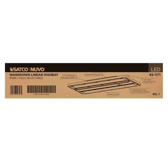 Linear Hi-Bay Nuvo 65-1171 160/135/120 Watt LED Linear High Bay - 3K/4K/5K CCT - IP69K - 120-347 Volt - White Finish Nuvo