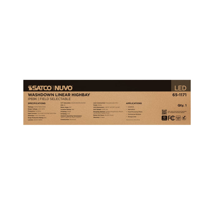 Linear Hi-Bay Nuvo 65-1171 160/135/120 Watt LED Linear High Bay - 3K/4K/5K CCT - IP69K - 120-347 Volt - White Finish Nuvo