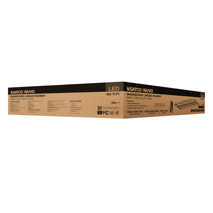 Linear Hi-Bay Nuvo 65-1171 160/135/120 Watt LED Linear High Bay - 3K/4K/5K CCT - IP69K - 120-347 Volt - White Finish Nuvo
