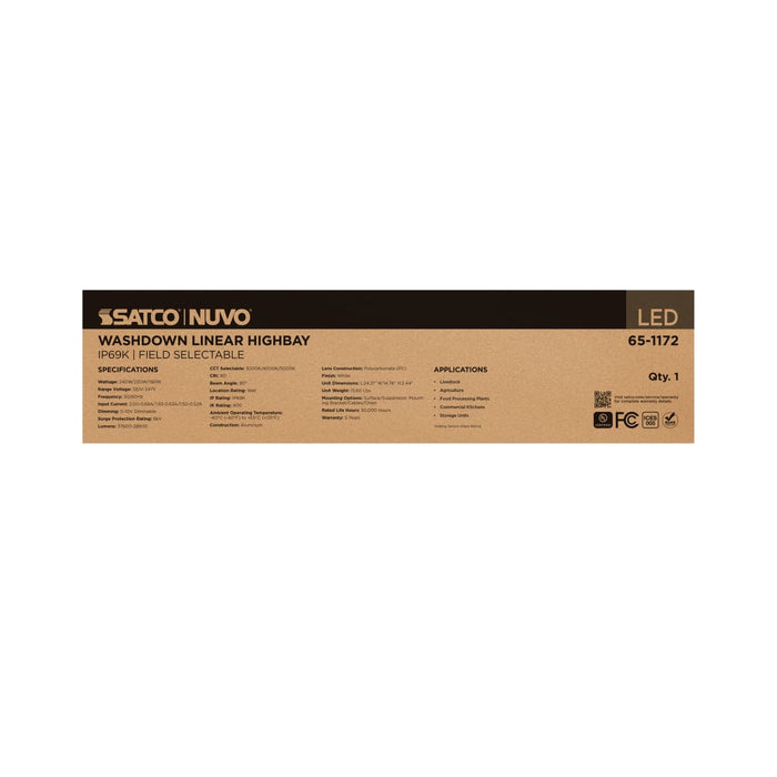Linear Hi-Bay Nuvo 65-1172 240/220/180 Watt LED Linear High Bay - 3K/4K/5K CCT - IP69K - 120-347 Volt - White Finish Nuvo