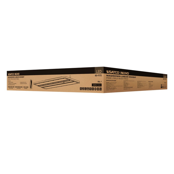 Linear Hi-Bay Nuvo 65-1172 240/220/180 Watt LED Linear High Bay - 3K/4K/5K CCT - IP69K - 120-347 Volt - White Finish Nuvo
