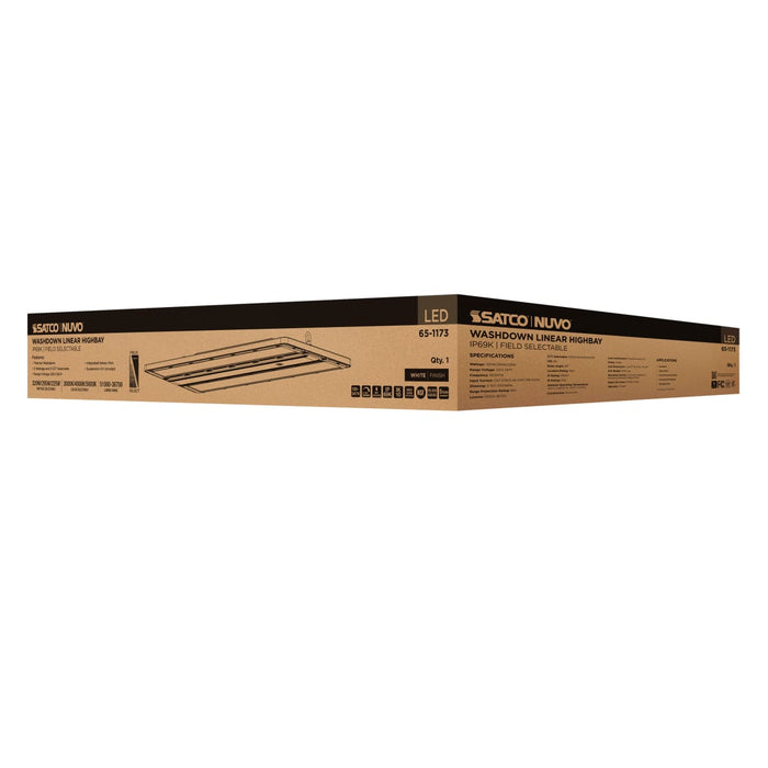 Linear Hi-Bay Nuvo 65-1173 320/295/255 Watt LED Linear High Bay - 3K/4K/5K CCT - IP69K - 120-347 Volt - White Finish Nuvo