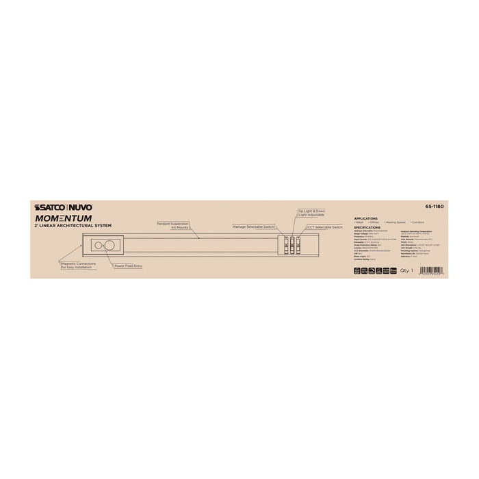 Linear Nuvo 65-1180 Momentum - 2 Foot LED Connectable Linear Strip - Up and Down Selectable - White Finish Nuvo
