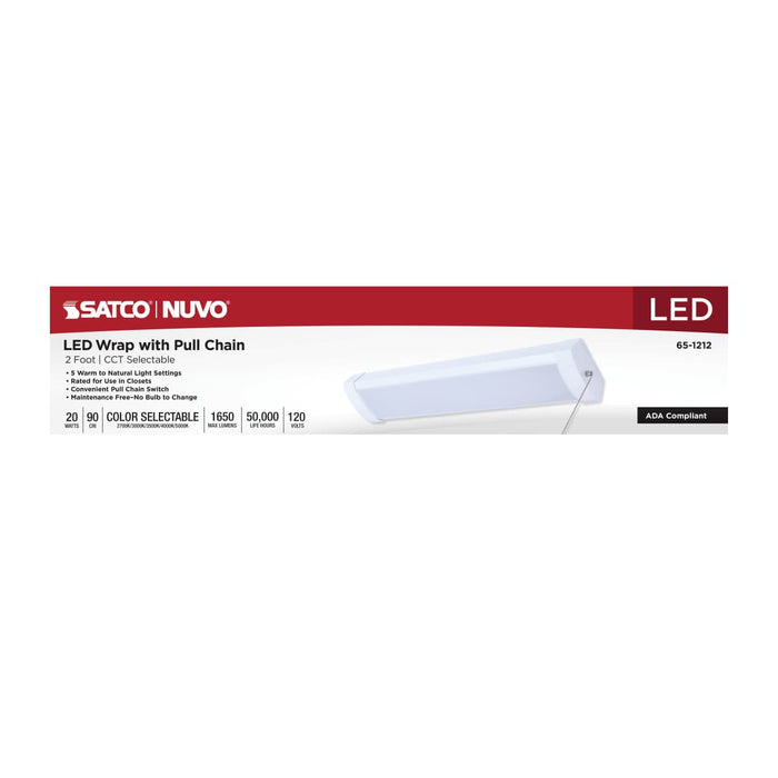 Ceiling Wrap Nuvo 65-1212 LED 2 Foot Wrap with Pull Chain - 20 Watts - 27K/30K/35K/40K/50K CCT Selectable - White Finish - 120 Volt Nuvo