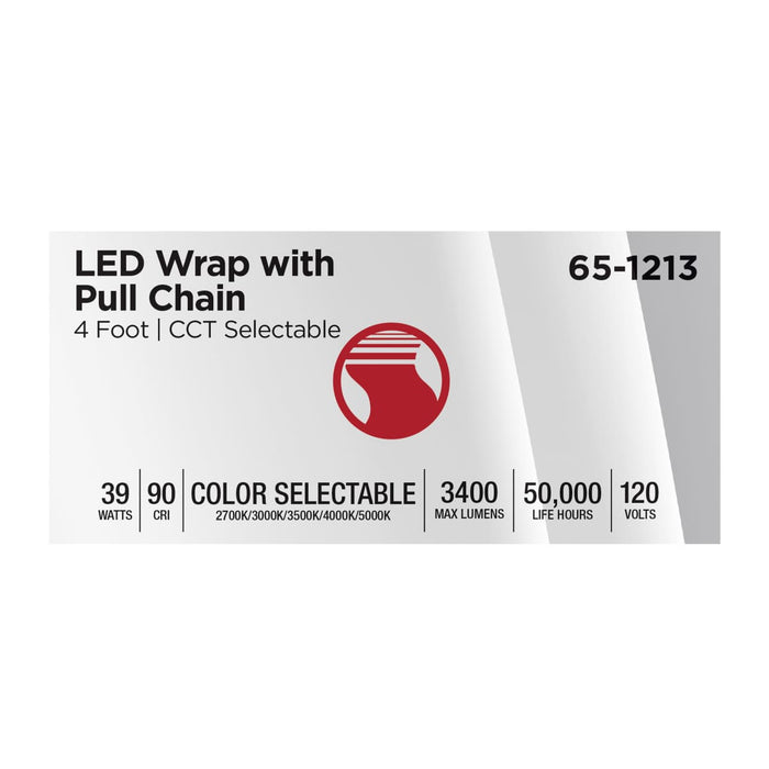 Ceiling Wrap Nuvo 65-1213 LED 4 Foot Wrap with Pull Chain - 39 Watts - 27K/30K/35K/40K/50K CCT Selectable - White Finish - 120 Volt Nuvo