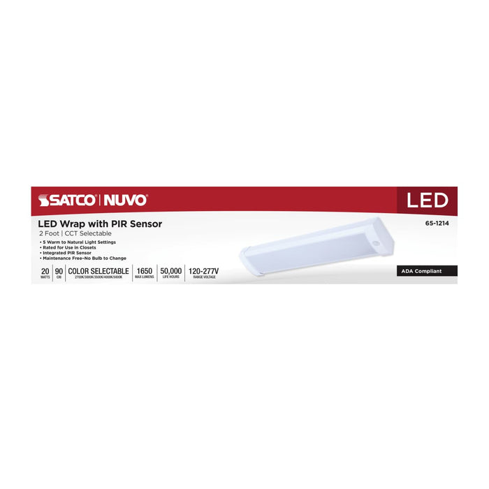 Ceiling Wrap Nuvo 65-1214 LED 2 Foot Wrap with PIR Motion Sensor - 20 Watts - 27K/30K/35K/40K/50K CCT Selectable - White Finish - 120-277 Volt Nuvo
