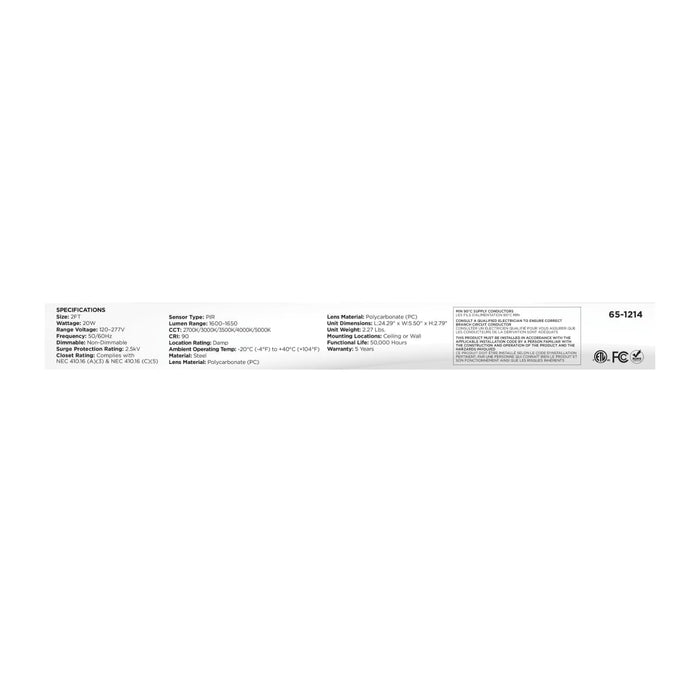 Ceiling Wrap Nuvo 65-1214 LED 2 Foot Wrap with PIR Motion Sensor - 20 Watts - 27K/30K/35K/40K/50K CCT Selectable - White Finish - 120-277 Volt Nuvo