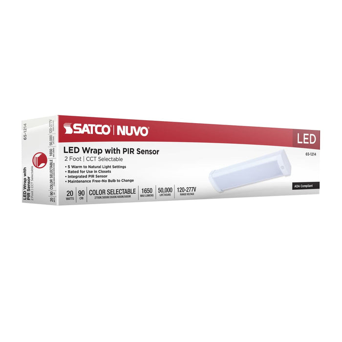 Ceiling Wrap Nuvo 65-1214 LED 2 Foot Wrap with PIR Motion Sensor - 20 Watts - 27K/30K/35K/40K/50K CCT Selectable - White Finish - 120-277 Volt Nuvo