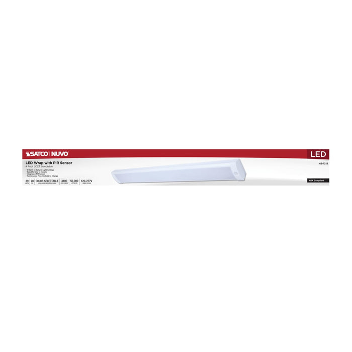 Ceiling Wrap Nuvo 65-1215 LED 4 Foot Wrap with PIR Motion Sensor - 39 Watts - 27K/30K/35K/40K/50K CCT Selectable - White Finish - 120-277 Volt Nuvo