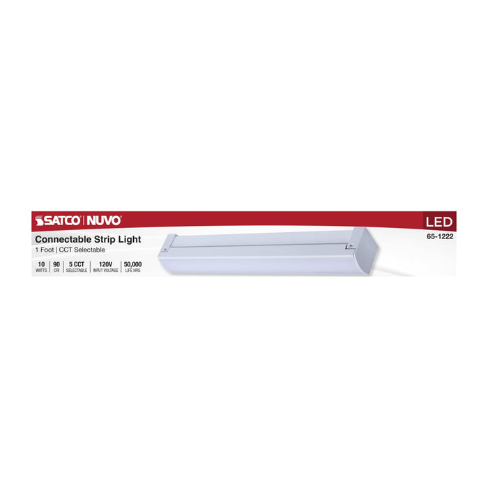 Strip Light Nuvo 65-1222 LED 1 Foot Connectable Strip Light - 10 Watts - 27K/30K/35K/40K/50K CCT Selectable - White Finish - 120 Volt Nuvo