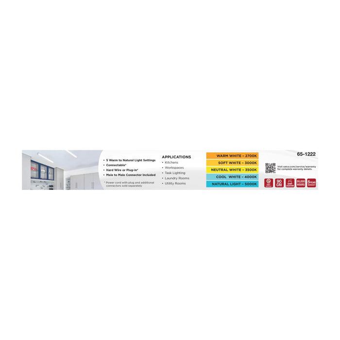 Strip Light Nuvo 65-1222 LED 1 Foot Connectable Strip Light - 10 Watts - 27K/30K/35K/40K/50K CCT Selectable - White Finish - 120 Volt Nuvo
