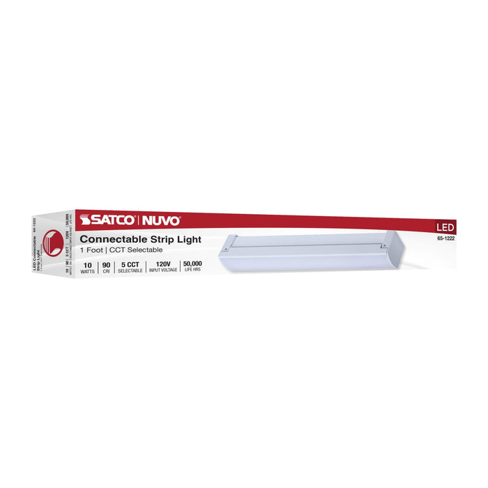 Strip Light Nuvo 65-1222 LED 1 Foot Connectable Strip Light - 10 Watts - 27K/30K/35K/40K/50K CCT Selectable - White Finish - 120 Volt Nuvo