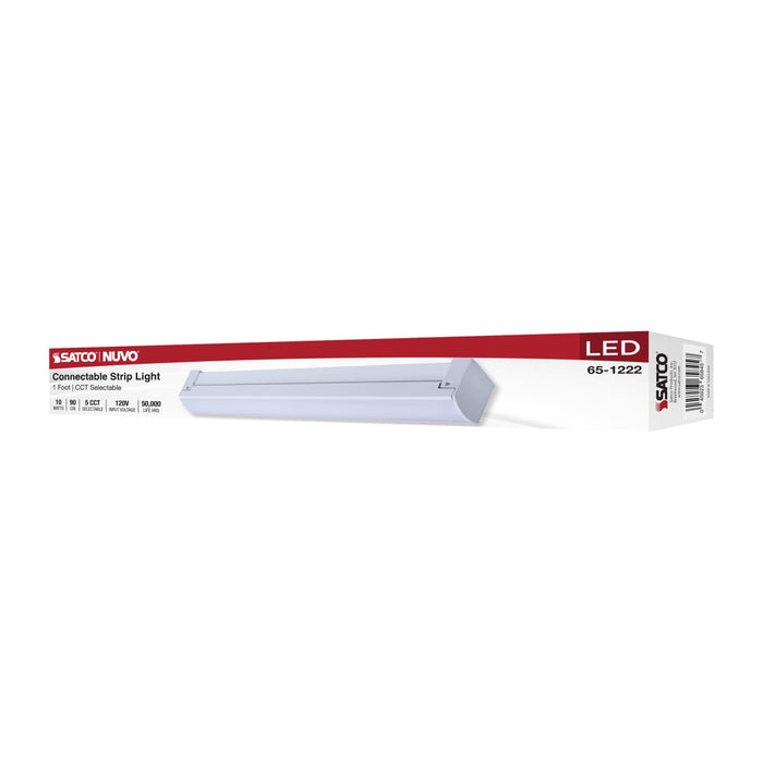 Strip Light Nuvo 65-1222 LED 1 Foot Connectable Strip Light - 10 Watts - 27K/30K/35K/40K/50K CCT Selectable - White Finish - 120 Volt Nuvo