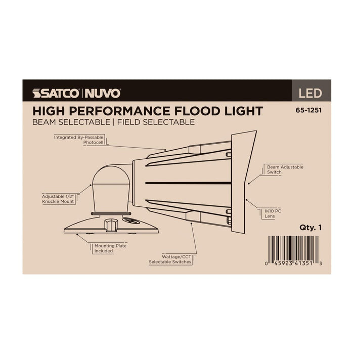 Flood Light Nuvo 65-1251 25/20/15 Watt LED Flood Light - 3K/4K/5K CCT - NEMA 4 - Black Finish - 120-347 Volt Nuvo