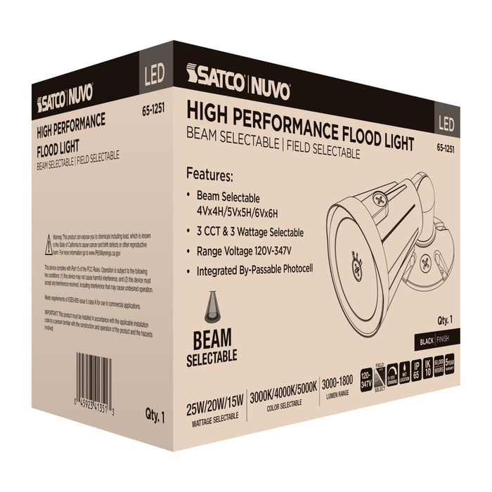 Flood Light Nuvo 65-1251 25/20/15 Watt LED Flood Light - 3K/4K/5K CCT - NEMA 4 - Black Finish - 120-347 Volt Nuvo