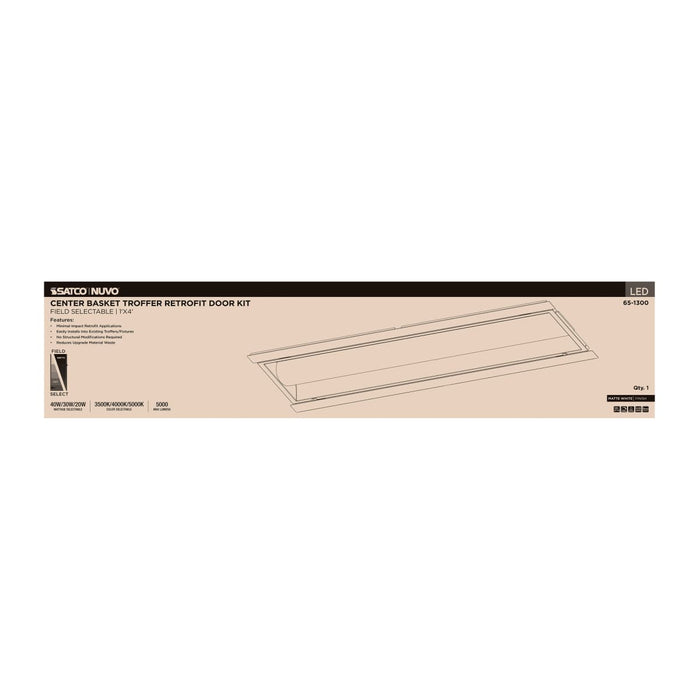 Troffer Nuvo 65-1300 40/30/20 Watt LED 1x4 Center Basket Troffer Retrofit Kit - 35K/4K/5K CCT - Dimmable - 120-277 Volt - Matte White Finish Nuvo