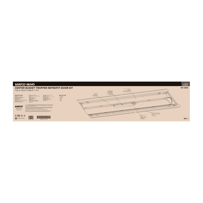 Troffer Nuvo 65-1300 40/30/20 Watt LED 1x4 Center Basket Troffer Retrofit Kit - 35K/4K/5K CCT - Dimmable - 120-277 Volt - Matte White Finish Nuvo