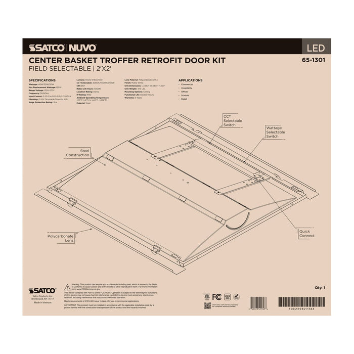Troffer Nuvo 65-1301 40/30/20 Watt LED 2x2 Center Basket Troffer Retrofit Kit - 35K/4K/5K CCT - Dimmable - 120-277 Volt - Matte White Finish Nuvo