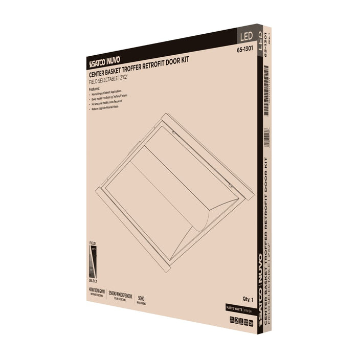 Troffer Nuvo 65-1301 40/30/20 Watt LED 2x2 Center Basket Troffer Retrofit Kit - 35K/4K/5K CCT - Dimmable - 120-277 Volt - Matte White Finish Nuvo