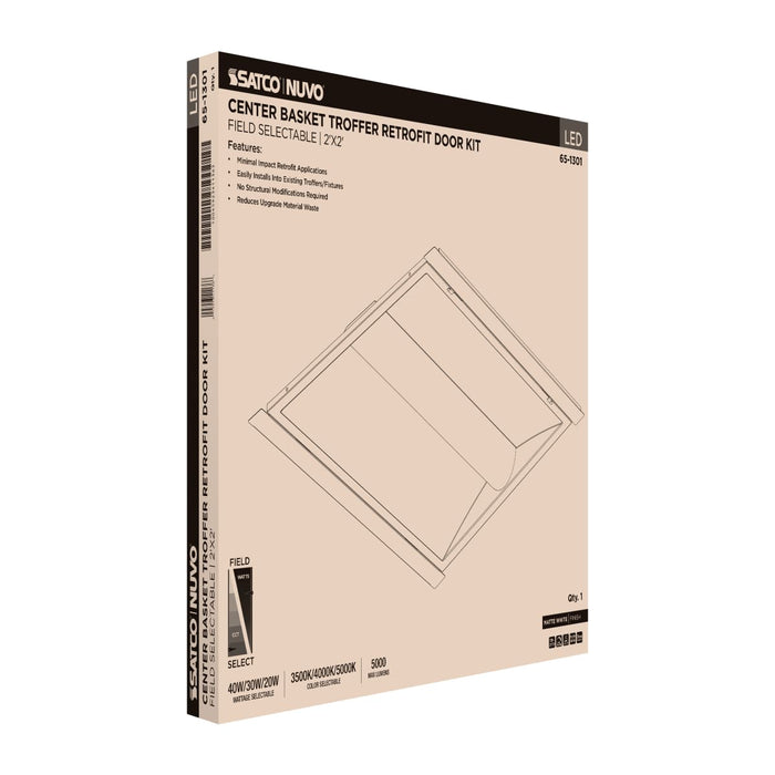 Troffer Nuvo 65-1301 40/30/20 Watt LED 2x2 Center Basket Troffer Retrofit Kit - 35K/4K/5K CCT - Dimmable - 120-277 Volt - Matte White Finish Nuvo