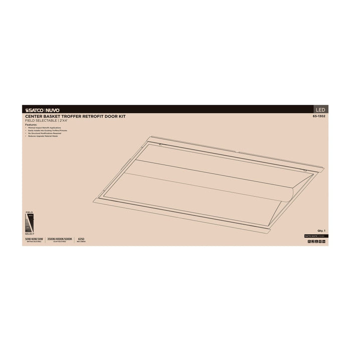 Troffer Nuvo 65-1302 50/40/30 Watt LED 2x4 Center Basket Troffer Retrofit Kit - 35K/4K/5K CCT - Dimmable - 120-277 Volt - Matte White Finish Nuvo